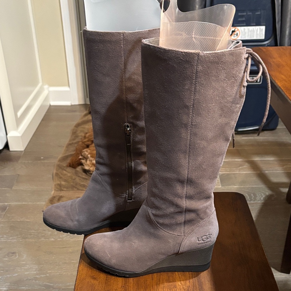 UGG Women's Taupe Suede Wedge Boots - Picture 4 of 15